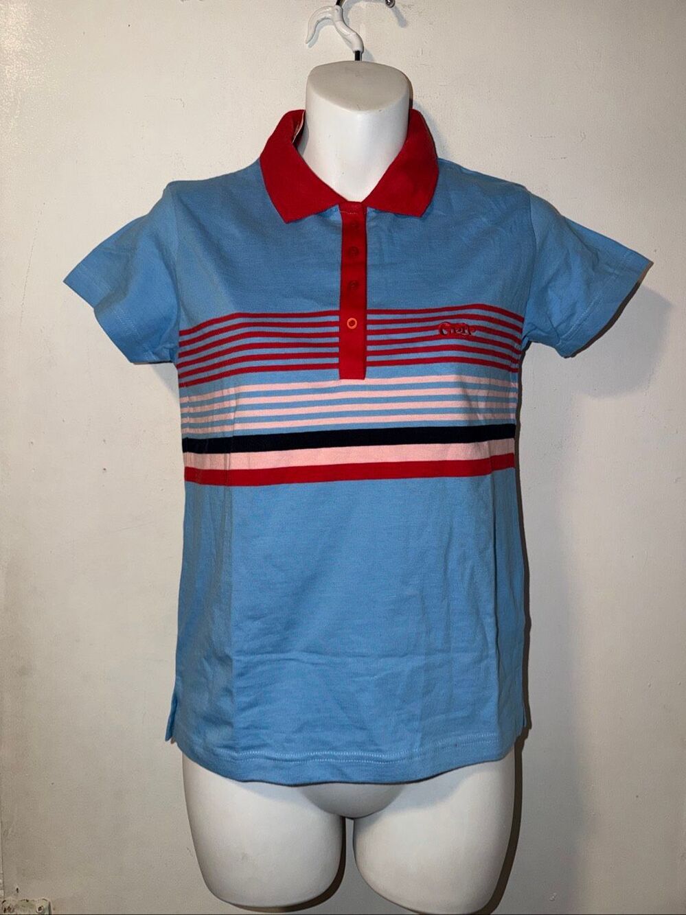 GRIP Vintage Y2K Baby Doll Blue Stripe Polo Shirt-S {NWT}